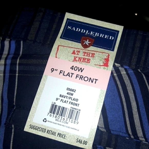 SADDLEBRED Blue Plaid 9" Long Flat Front Shorts - Picture 2 of 4